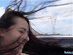 PublicAgent sizzling black haired Russian ravaged on a car