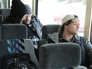 Bonnie Rottens deepthroats off her stud on a bus